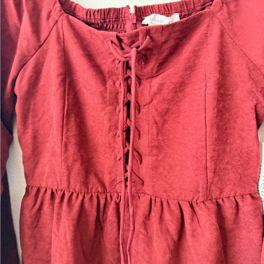 Kirious Los Angeles Wine Crisscross Long Sleeve Mini Dress Boho Festival Size M - Picture 3 of 10